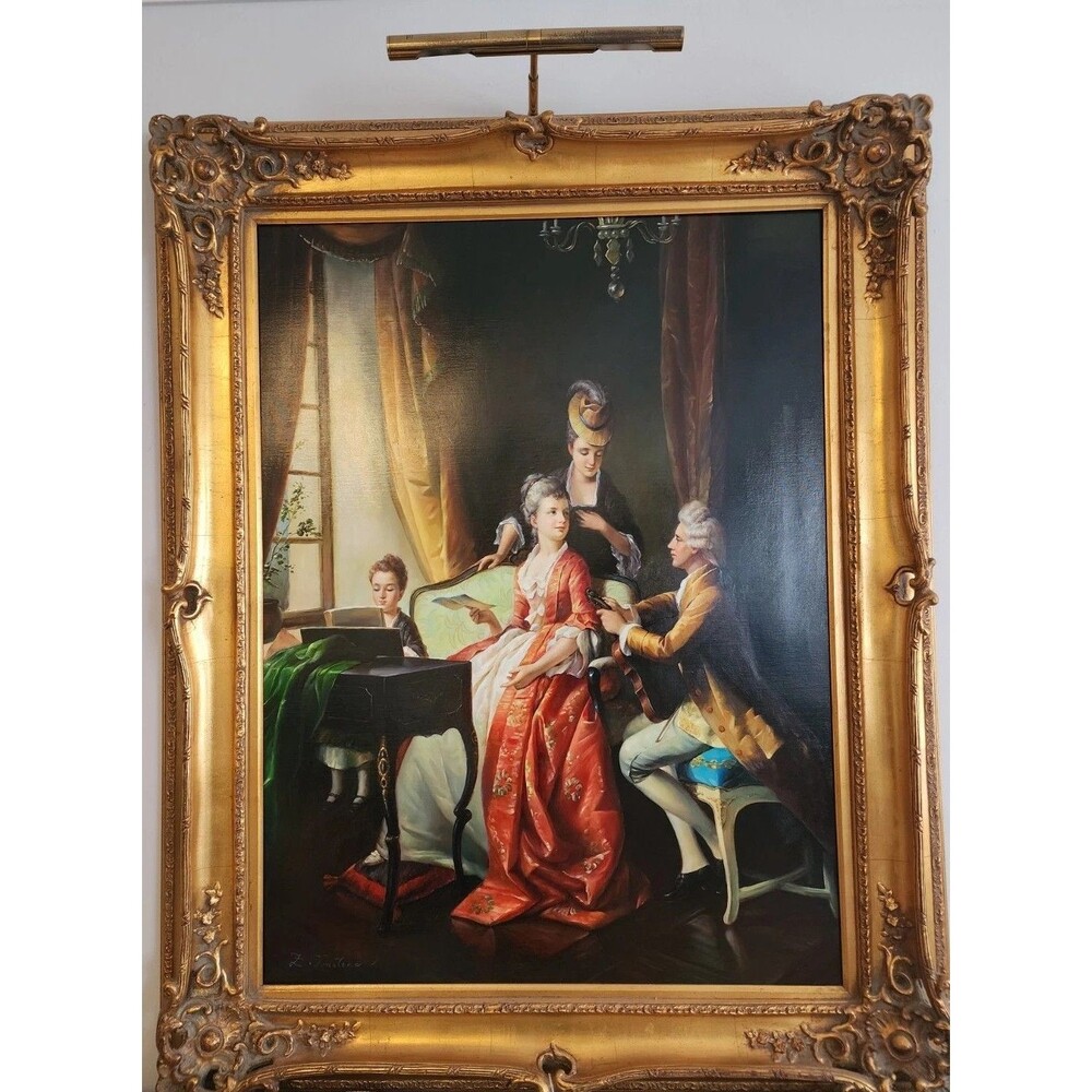 Antique Z. Justine Painting Family Concert